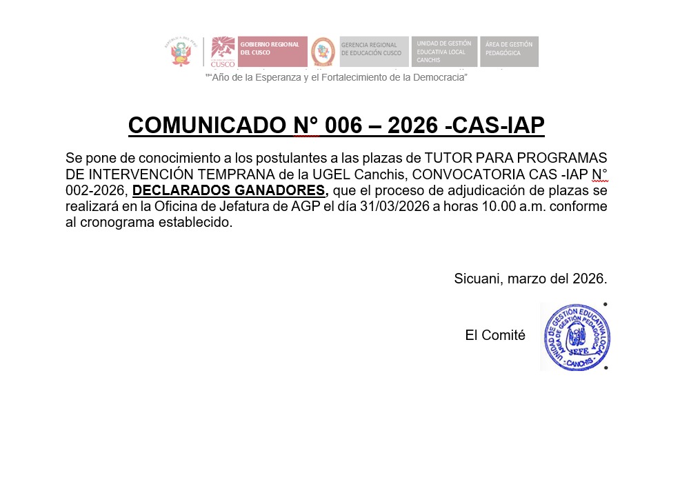 Comunicado N° 006 - 2026 -CAS-IAP